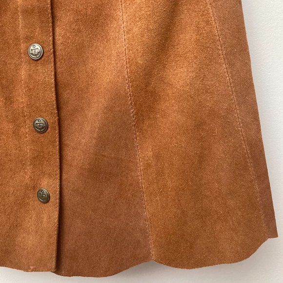 XS Scallop hem cognac suede mini skirt - Picture 5 of 8